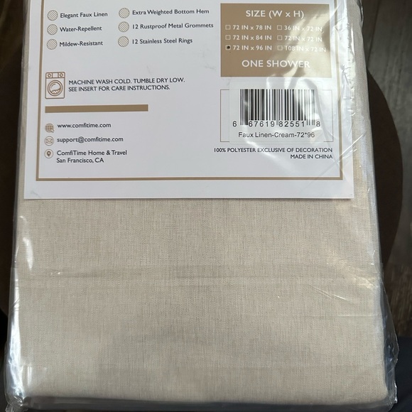 Faux Linen Shower Curtain Set - Cream - Picture 3 of 4